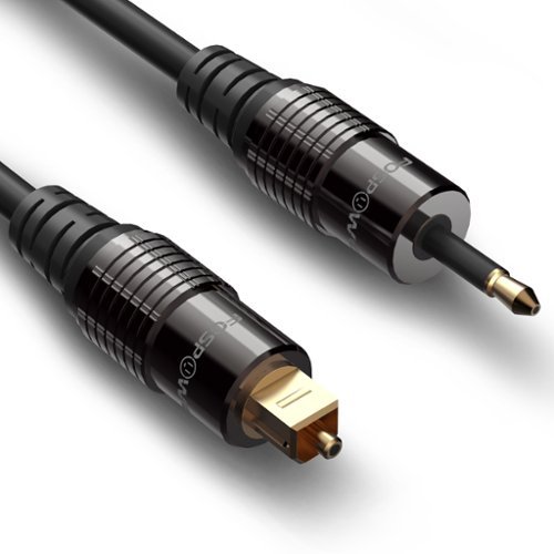 FosPower - 24K Gold-Plated Toslink to Mini Toslink Cable - 3FT, S/PDIF Digital Optical Audio Cable, Fiber Core Optical Cable - Black-Front_Standard 