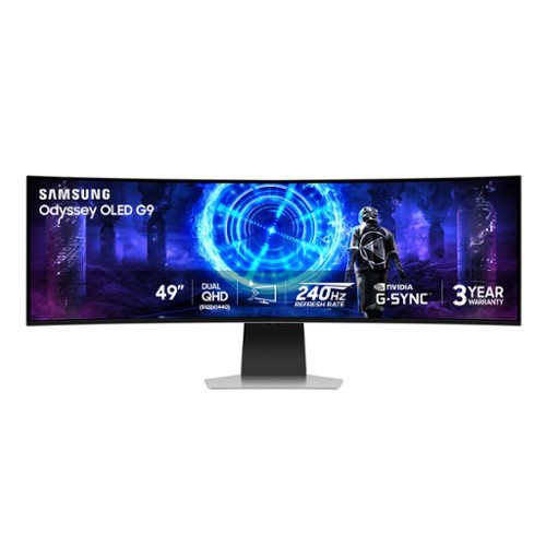 Samsung - 49" Odyssey OLED G9 Curved Dual-QHD 240Hz FreeSync Prem Pro and G-Sync Compatible Smart Glare Free Gaming Monitor - Silver
