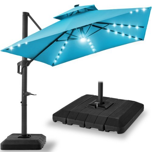 Best Choice Products - 10x10ft 2-Tier Square Outdoor Solar LED Cantilever Patio Umbrella w/ Base Included - Sky Blue-Front_Standard 