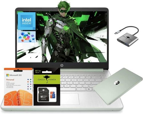 HP - 14" Laptop 1-Year Office 365 Quad-Core 8GB RAM 256GB Storage (128GB UFS+128GB SD Card) W/ 3-IN-1 Hub Wi-Fi 6 - Willow Green-Front_Standard 