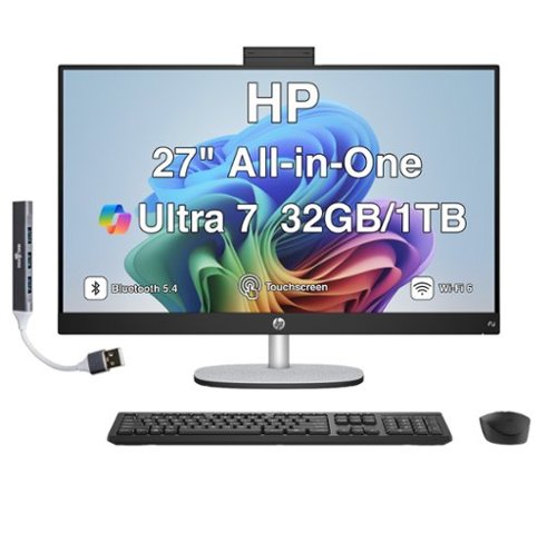 HP - Upgraded - 27 All-in-One 27 FHD Display (Ultra 7-255U, 32GB, 1TB SSD, Intel Graphics, WiFi 6, Win 11 Pro) w/USB Hub - Black-Front_Standard 