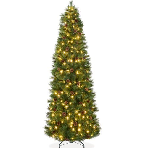Best Choice Products - 7.5ft Pre-Lit Artificial Scotch Pine Pencil Christmas Tree w/ 300 LED Lights, Metal Stand - Green-Front_Standard 