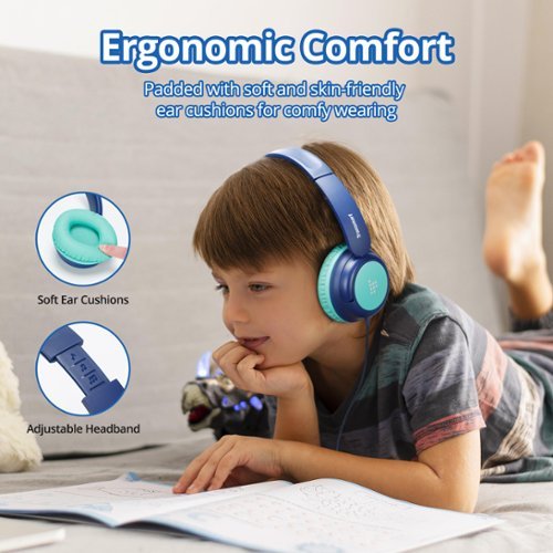 Tronsmart KH01C Wired Headphones for School Travel, Safe Volume Limited, Foldable Lightweight Over-Ear Headphones for PC/Tablet - Blue/Green HOW TO BUY
