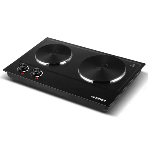 Front. Cusimax - 1800W Countertop Cast Iron 7.4 6.1 In. 2 Burner With Temper Controls Portable Home Use Easy Clean Cooktops - Black.