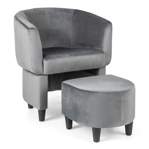 Costway - Upholstered Velvet Barrel Chair with Ottoman Wood Frame and Non-Slip Felt Pads - Gray-Front_Standard 