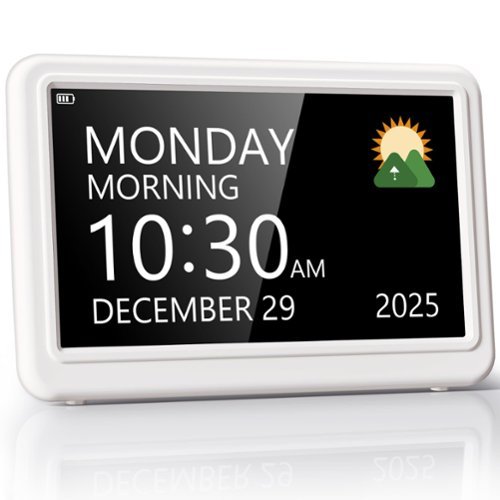 Dazzed Corner - Rechargeable Digital Clock, 7" Large Digital Calendar Clock for Seniors - White-Front_Standard 
