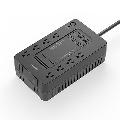 Staples TECH - 650VA 8-Outlet Battery Back-Up & Surge Protector Standby UPS - Black-Front_Standard 