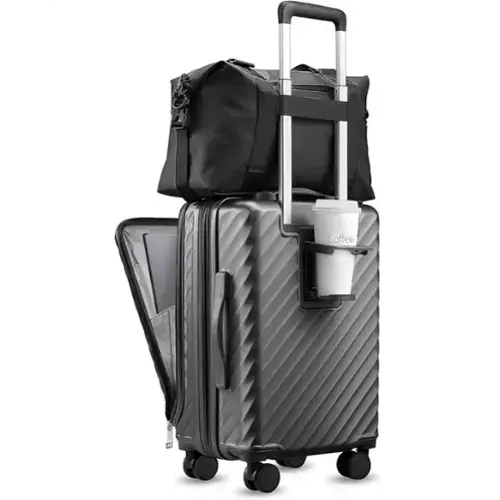 Front. LUGGEX - LUGGEX 20 Inch Front-Opening Carry-On Luggage with TSA Lock and Tote Bag KVF - LX-FX - Black.