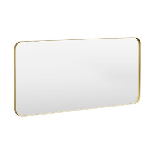 LOVMOR - 60 in. W x 28 in. H Tempered Glass Rounded Rectangle Framed Wall-Mounted Bathroom Vanity Mirror in Gold - Gold