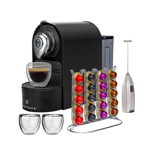 ChefWave - Espresso Machine with Holder, Cups and Handheld Milk Frother - Black-Front_Standard 