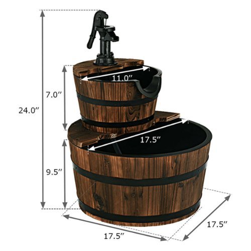 Costway 2 Tier Barrel Waterfall Fountain Barrel Wooden Water Fountain Pump Outdoor Garde - Brown HOW TO BUY