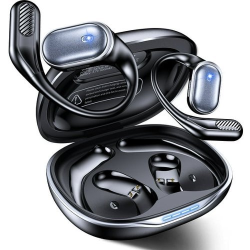VEAT00L - VEATOOL T6 Open Ear Headphones: Bluetooth 5.4, 60H Playtime, Air Conduction, IPX7 Waterproof - Black-Front_Standard 