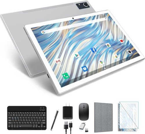 MEIZE - Latest 2026 Android 14 Tablet, 128GB+24(8+16 Expand)GB/512GB Expandable, Octa-Core Tablet with Keyboard - Silver-Front_Standard 