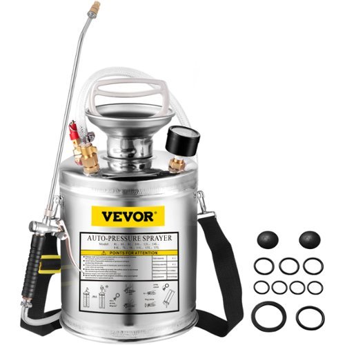 VEVOR - 1 Gallon Stainless Steel Sprayer, 12" Wand & 3FT Reinforced Hose, Hand Pump Sprayer with Pressure Gauge - White-Front_Standard 