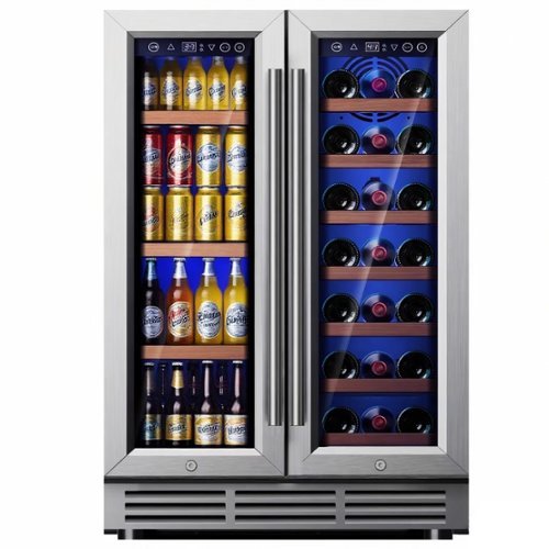 SIMZLIFE - 24 Inch Dual Zone Beverage Refrigerator, Holds 21 Bottles &88 Cans,Built-in/Freestanding Wine Fridge for Home/Bar/Office - Silver-Front_Standard 