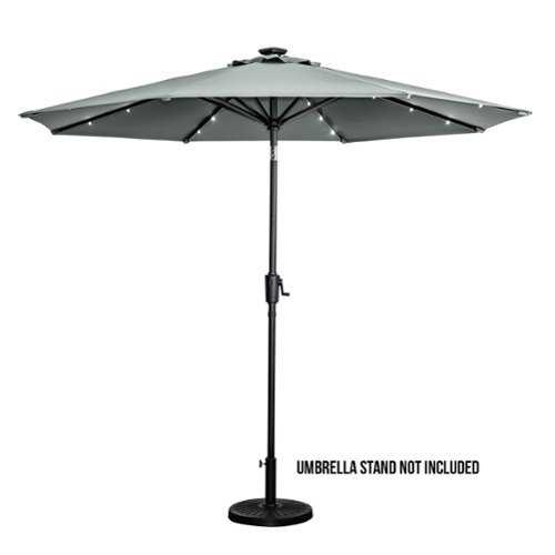 Sun Ray - 9' Round 8Rib Solar Lighted Umbrella - Grey-Front_Standard 