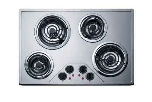 Front. Summit Appliance - 30 Inch Wide 230V 4-Burner Coil Cooktop - Stainless Steel.