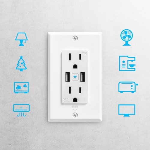 Geeni Current Plus Charge 2-Outlet/2-USB Smart Outlet - White GLOBAL SHIPPING