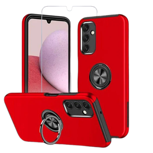 Entronix - Galaxy A16 Bundle - 360° Ring Grip Case with 2 Clear Screen Protectors - Red-Front_Standard 
