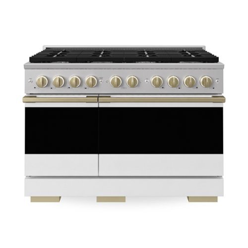 ZLINE - Autograph 48 in. 6.7 cu. ft. Marino Dual Fuel Freestanding Range with 8 Gas Burner Cooktop with White & Bronze Accents - White Matte
