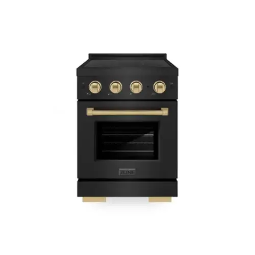 Front. ZLINE - Autograph 24 in. 3.2 cu. ft. Paramount Freestanding Induction Range with 3 Burners in Black Steel with Bronze Accents - Black Stainless Steel.