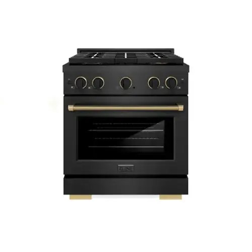 Front. ZLINE - Designer 30 in. 4.2 cu. ft. Manual Clean Freestanding DuoPro Gas Range in Black Satin with Black and Bronze Accents - Black Satin Stainless Steel.