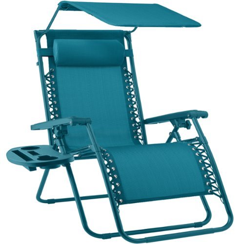 Best Choice Products - Folding Zero Gravity Recliner Patio Lounge Chair w/ Canopy Shade, Headrest, Tray - Peacock-Front_Standard 