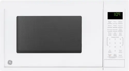 The text on the image is:

PO: Dinner Plate Pizza Defrost Weight/Time Reheat Potato Popcorn Clock Beverage Vegetable Display Power Level Add 30 Sec Cook Time Express Cook 1 2 3 4 5 6 7 8 9 Set Clock 0 Timer On/Off Cancel Off Start Pause Sound Door Unlock gE

Corrected text:

PO: Dinner Plate Pizza Defrost Weight/Time Reheat Potato Popcorn Clock Beverage Vegetable Display Power Level Add 30 Sec Cook Time Express Cook 1 2 3 4 5 6 7 8 9 Set Clock 0 Timer On/Off Cancel Off Start Pause Sound Door Unlock gE