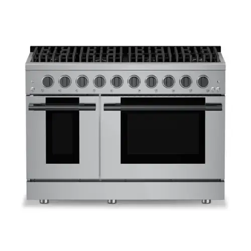 Front. Hauslane - HausPro 48 in. 8 Burners Gas Range in Black Stainless Steel with 20,000 BTU and Double Oven with 5 Rack Positions - Black Stainless Steel.
