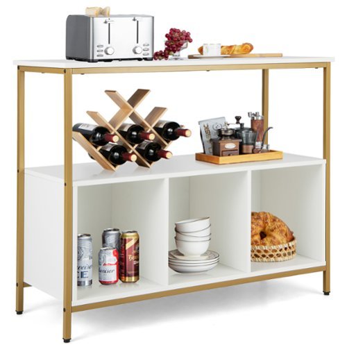 Costway Buffet Sideboard Kitchen Storage Cabinet Open Shelf with 3 Compartments - Gold/White
