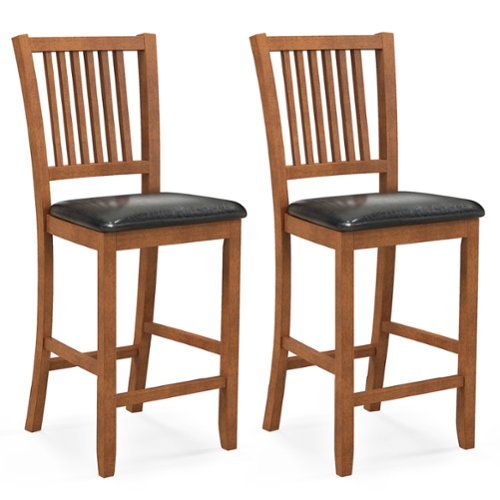 Costway 2-Piece 25.5" Bar Chair Set with Backrest Padded Seat Footrest Rubber Wood Frame - Walnut + Black