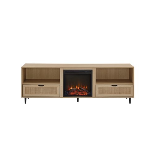Walker Edison - Boho Rattan-Door Electric Fireplace Console - Coastal Oak-Front_Standard 