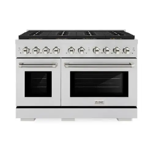 Front. ZLINE - Autograph 48 in. 6.7 cu. ft. Freestanding Paramount DuoPro Dual Fuel Range in Stainless Steel with Nickel Helix Handles - Stainless Steel.