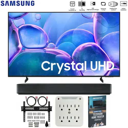 SAMSUNG  
Crystal UHD  

- Crystal Processor 4K  
- 4K Upscaling  
- HDR (High Dynamic Range)  
- Samsung TV Plus  
- Endless Free Content  
- Motion Xcelerator  

TELEVISION HOME THEATER ESSENTIALS  
DECOCGEAR  
BEGINNER'S GUIDE