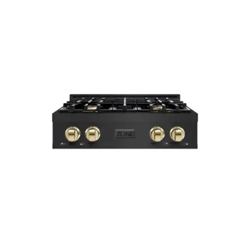 Front. ZLINE - ZLINE Autograph 30 in. Classic Rangetop w/ 4 Burners in Black Stainless Steel & Gold Accents - Black Stainless Steel.