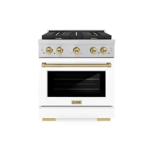 Front. ZLINE - ZLINE Autograph 30 in. Paramount Dual Fuel Range with White and Bronze Accents (SDRSZ-WM-30-CB) - White.