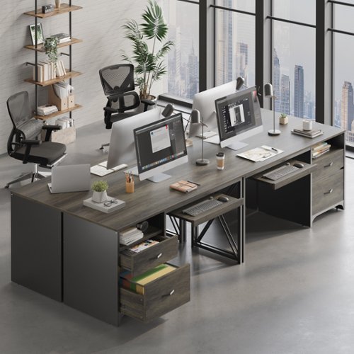 Bestier 55 Inch Computer Desk with File Cabinet & Keyboard Tray