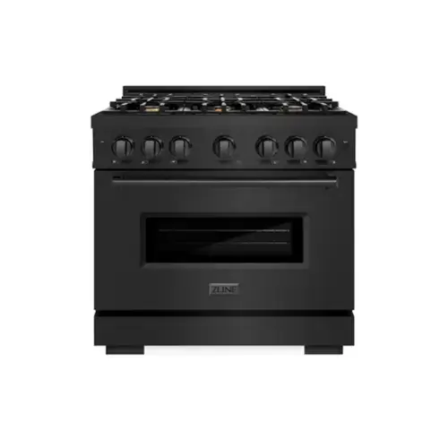Front. ZLINE - 36" Classic Gas Range w/ Convection Oven in Black Stainless & 6 Brass Burners (CGRB-BR-36) - Black Stainless Steel.