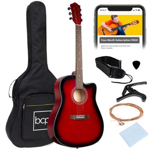 Best Choice Products - 41in Full Size Beginner Acoustic Guitar Set with Case, Strap, Capo, Strings - Red-Front_Standard 