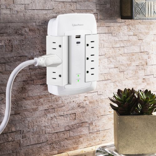 CyberPower 6-Outlet/1-USB-A/1-USB-C 1500 Joules Wall Surge Protector - White BUY IN EUROPE