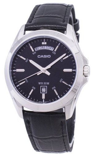 Casio - Analog Dial MTP-1370L-1AVDF MTP-1370L-1AV Men's Watch - Black-Front_Standard 