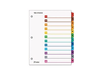 Cardinal - OneStep Printable Paper Table of Contents and Dividers, 12-Tab - Multicolor