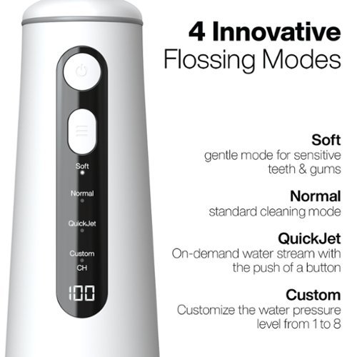AquaSonic Elite Flosser - Rechargeable Water Flosser with 4 Tips - Oral Irrigator with 4 Modes - Portable & Cordless - White GLOBAL SHIPPING