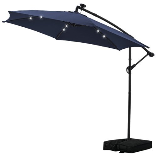 Ainfox - 10FT Solar LED Outdoor Patio Yard Offset Umbrella with Cross Base for Market,Garden,Deck,Backyard,Pool,with light - navy blue-Front_Standard 