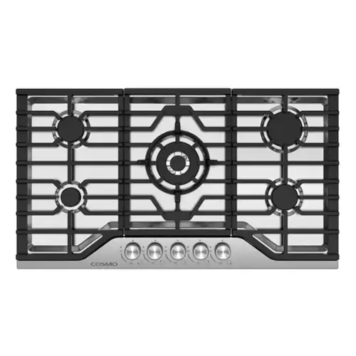 Front. COSMO - COS-CTGV365SS 36 in. Vista Collection Drop-in Gas Cooktop with 5 Burners, Metal Knobs, Cast Iron Grates, Stainless Steel - Stainless Steel.