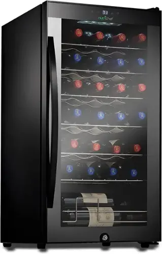 Front. NutriChef - Wine Chilling Refrigerator Cellar - Single-Zone Wine Cooler/Chiller, Digital Touch Button (28 Bottle Storage Capacity) - Black.