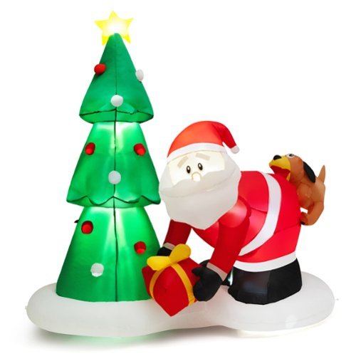 Costway - 7FT Blowup Christmas Tree with Santa Claus Chased by Dog Inflatable Decoration - Multicolor-Front_Standard 