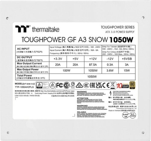 Thermaltake Toughpower GF A3 1050W 80+ Gold PCIe Gen 5 ATX 3.1 Fully Modular Power Supply - Snow WHERE TO BUY