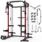 Mikolo - Power Rack Cage, Weight Rack,Multi-Function Squat Rack with J Hooks,Dip Bars and Landmine - Red-Front_Standard