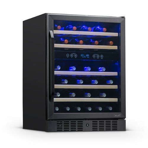 NewAir - 24” Built-in 46 Bottle Dual Zone Compressor Wine Cooler with Beechwood Shelves - Black Stainless Steel